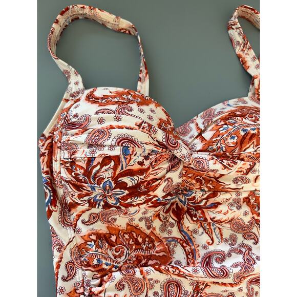 Niptuck Swim womens one piece bathing suit red orange print size 4 - Picture 2 of 7